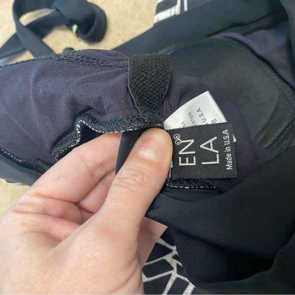 New NWT ENLA EN LA Black White Bandeau Halter Geometric One Piece Swimsuit 8 - Picture 7 of 8